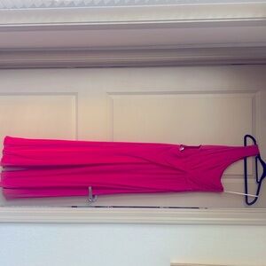 Hot pink Halston jumpsuit. One shoulder with cutout. Size 4.